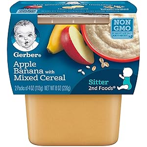 Gerber 2nd Foods, Apple & Banana with Mixed Cereal Pureed Baby Food, 4 Ounce Tubs, 2 Count (Pack of 8)