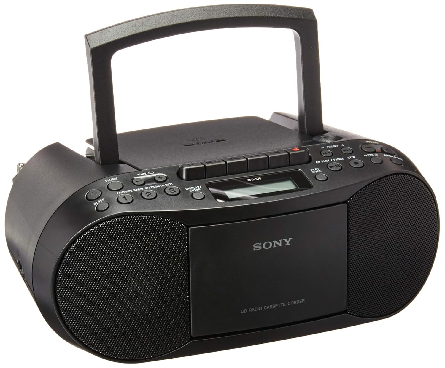 Sony CFDS70-BLK CD/MP3 Cassette Boombox Home Audio Radio, Black, with Aux Cable (Renewed)