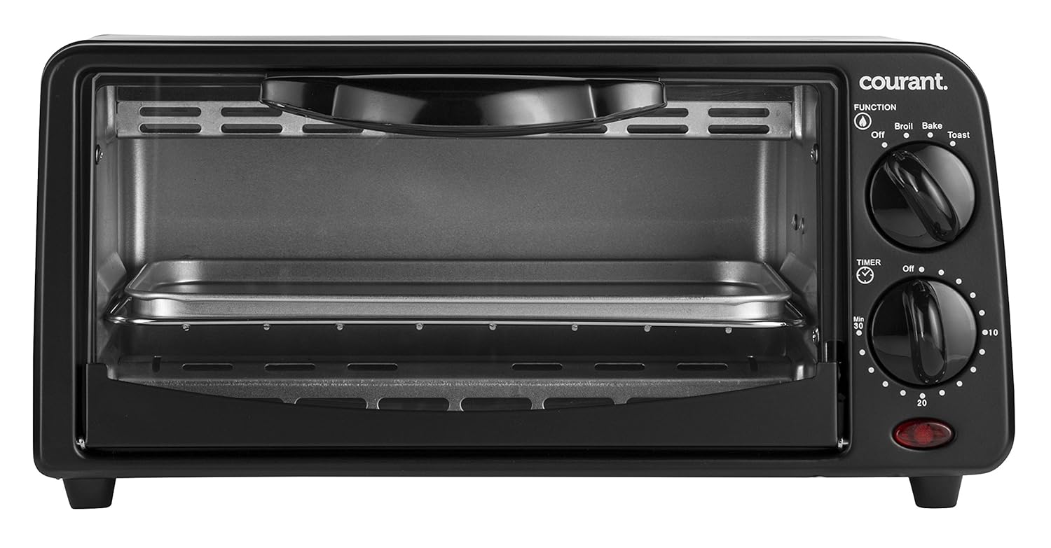 Courant TO-621K 2 Slice Compact Toaster Oven with Bake Tray and Toast Rack, Black