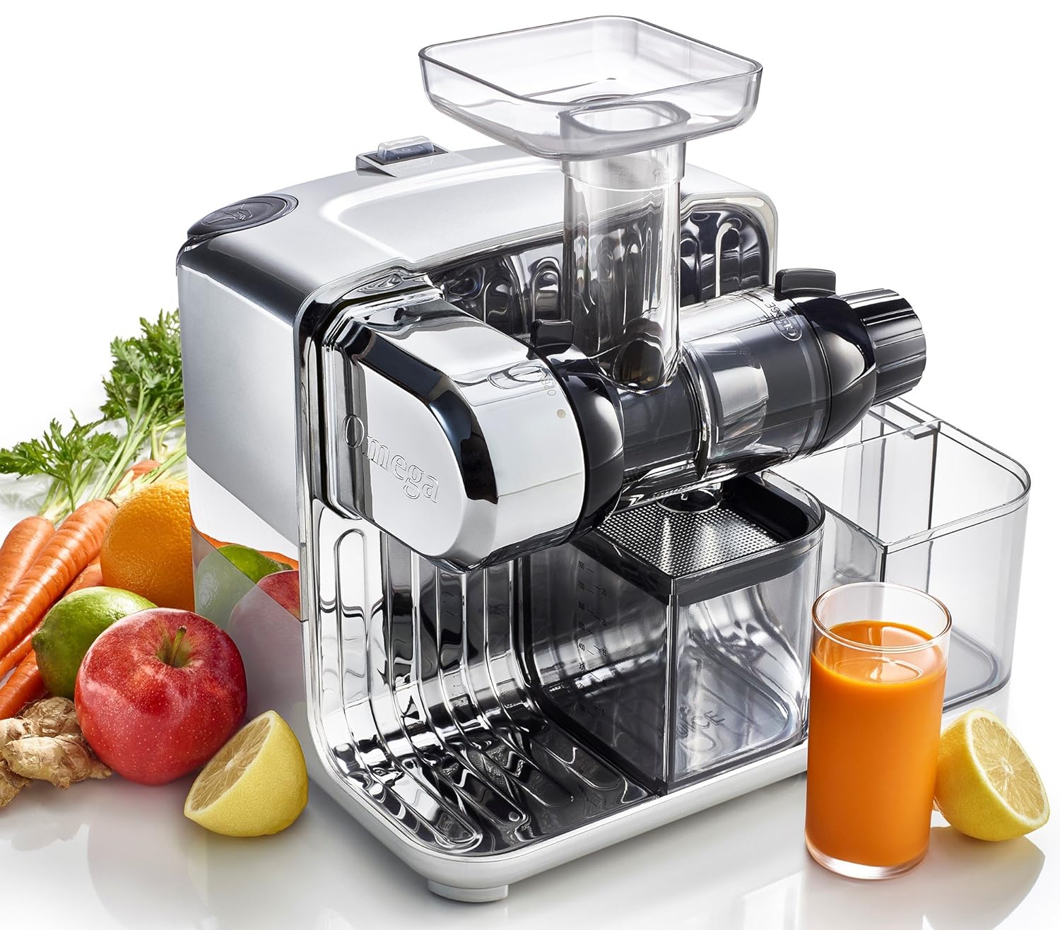 Omega CUBE300S Cube Nutrition Center Juicer Creates Fruit Vegetable and Wheatgrass Juice Slow Masticating Compact Design with Convenient Storage, 200-Watts, Silver