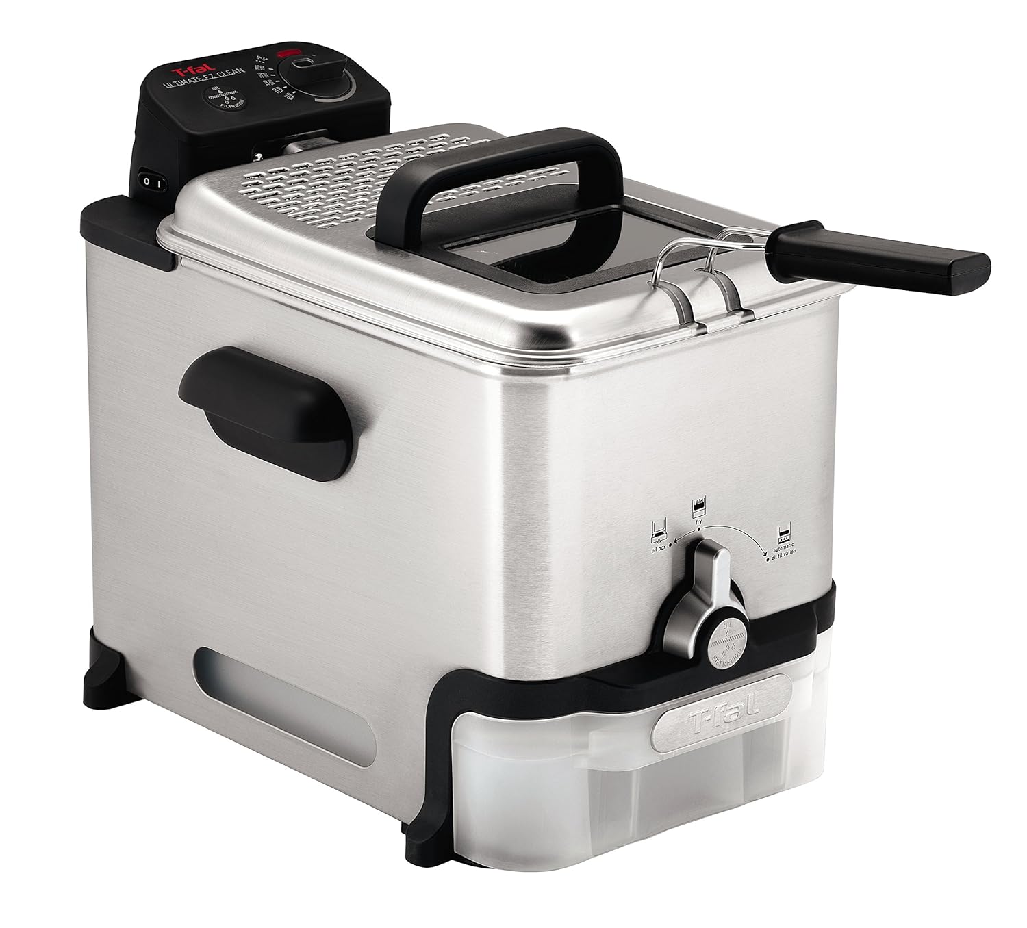 T-Fal FR8000 Deep Fryer with Basket, Oil Fryer with Oil Filtration, Easy to Clean, 2.6 Pounds, Silver