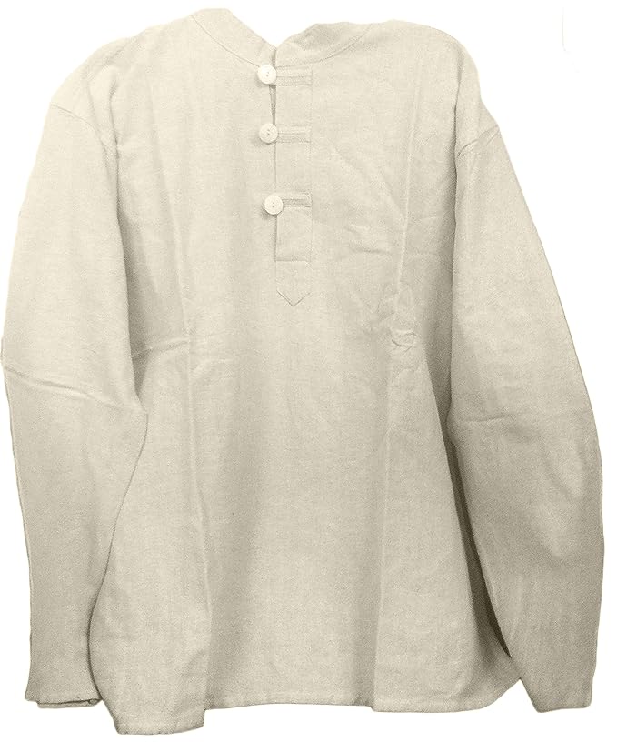 Steampunk Men’s Shirts Mens Tunic Muslin Cotton Cream Colored 3-button Loop Closure Mandarin Collar  AT vintagedancer.com