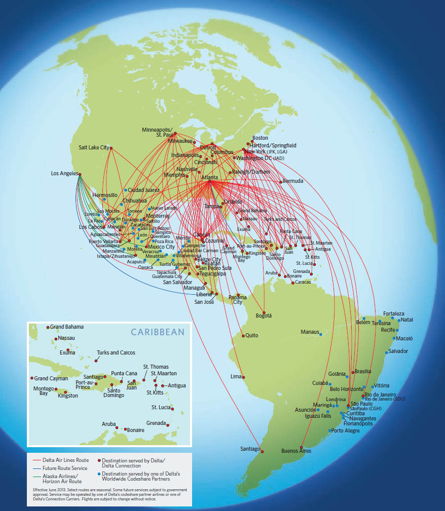 Delta Air Lines route map - Latin America