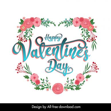 valentine typography design elements elegant flowers leaves texts decor