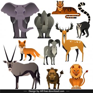 animals species icons colored classic flat sketch