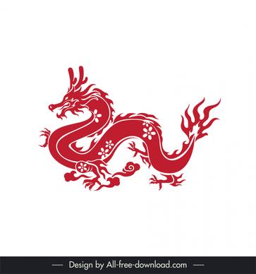 asian traditional dragon icon flat red silhouette classic outline 