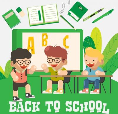 back to school background joyful boy education elements