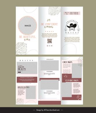 beauty salon brochure template elegant checkered leaves trifold shape