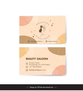 beauty salon business card template classical handdrawn leaf 