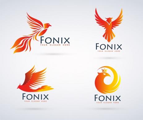 bird logo sets phoenix icon yellow design