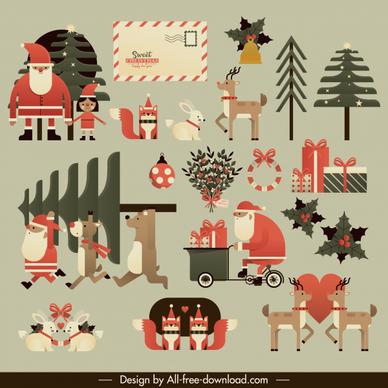 christmas design elements classical flat symbols sketch