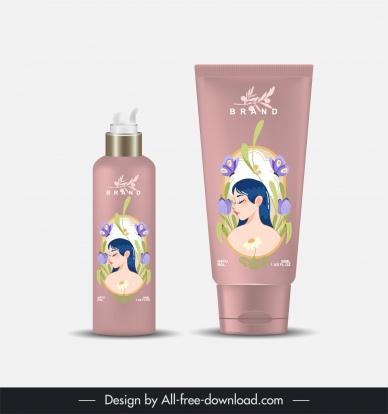 cosmetics bottle packaging template elegant lady butterflies decor