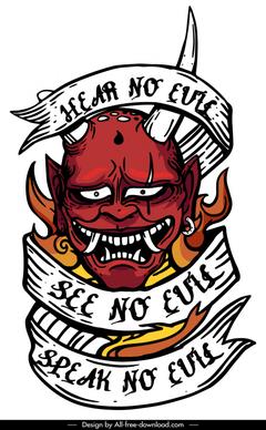 evil tattoo design elements flat handdrawn classic frightening sketch 