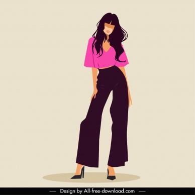 fashion  design element woman posing cartoon character