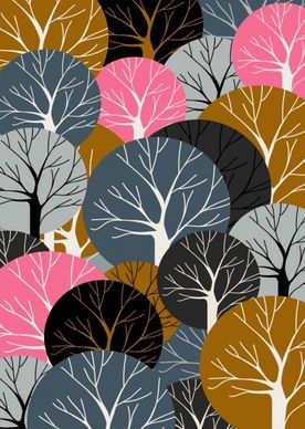 forest background luxuriant tree icons geometric decor