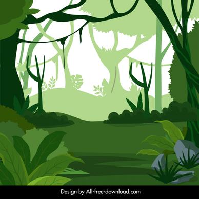 forest landscape backdrop green flat design