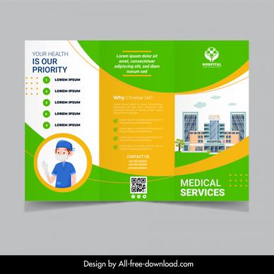 medical services brochure template trifold design surgeon hospital architecture sketch 