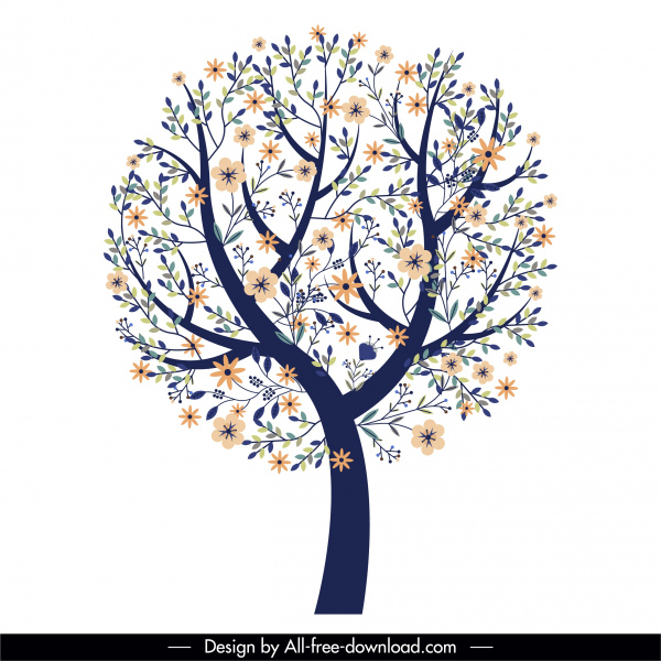 spring tree icon blossom sketch classic flat 