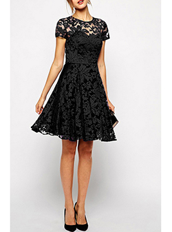 Womens Lace Dress - Lace Ruffle Skirt Dress