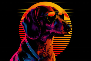 Dog Synthwave (1336x768) Resolution Wallpaper