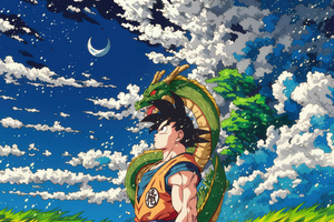 Son Goku And Shenron (1336x768) Resolution Wallpaper