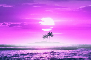 Sunset Beach Synthwave Wallpaper