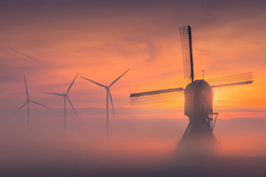 Windmill Evening 4k Wallpaper