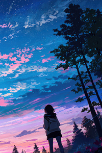 Anime Girl In Outdoor Woods (800x1280) Resolution Wallpaper