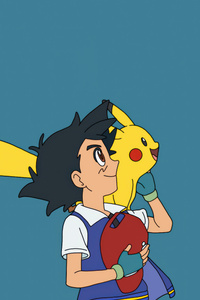 Ash And Pikachu Looking Up (1440x2560) Resolution Wallpaper