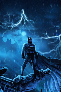 Batman Over Gotham Skyline (480x800) Resolution Wallpaper