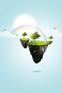 Floating Rainbow Island (480x800) Resolution Wallpaper