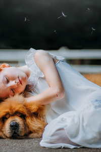 Girl And Dog Sleeping 5k (720x1280) Resolution Wallpaper