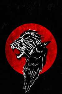 Lion And Crow Minimal 4k (1280x2120) Resolution Wallpaper