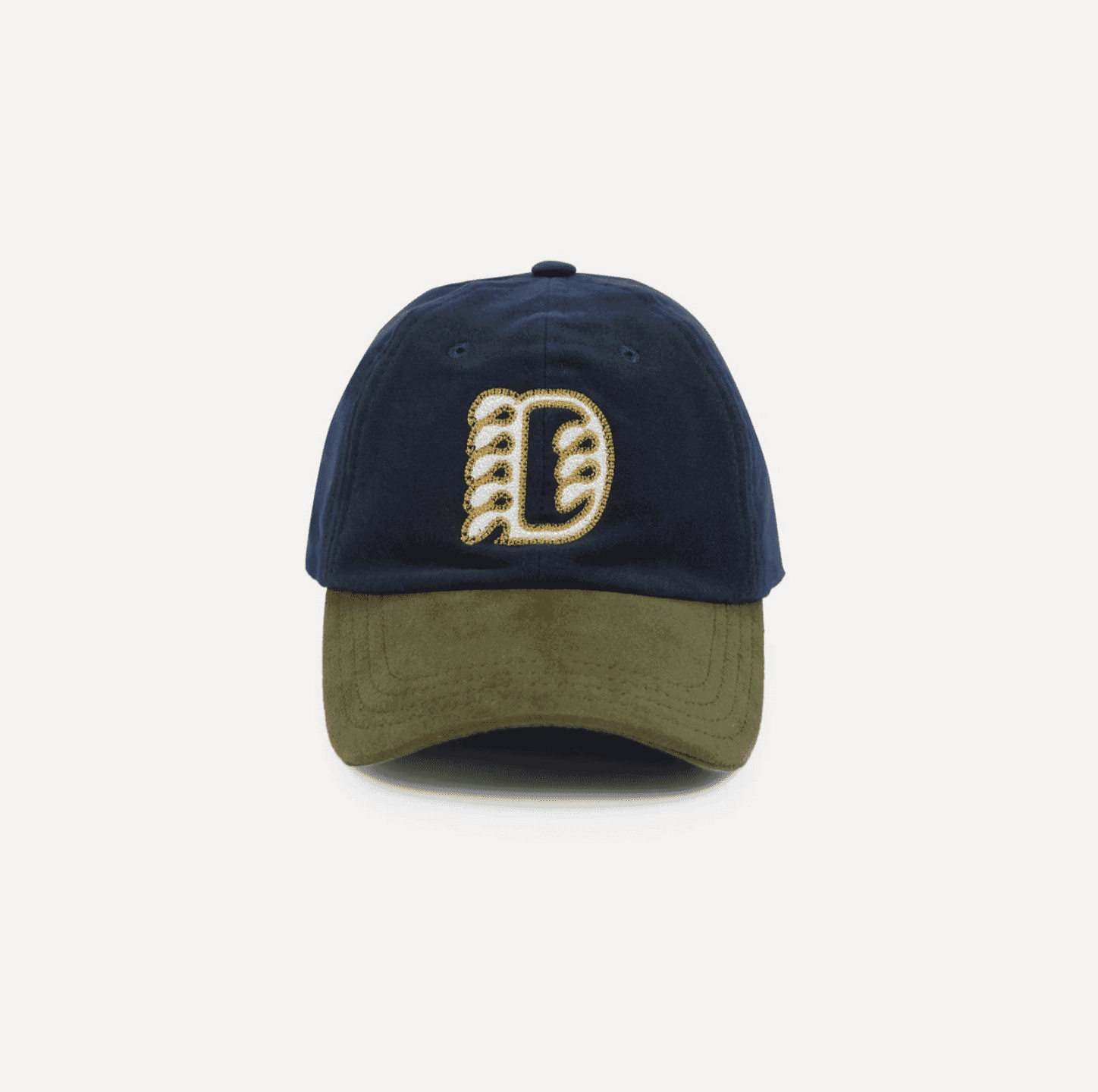 Drakes: Navy and Olive Moleskin Baseball Cap