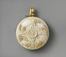 Powder Flask, Ivory, silver, gold, steel, German