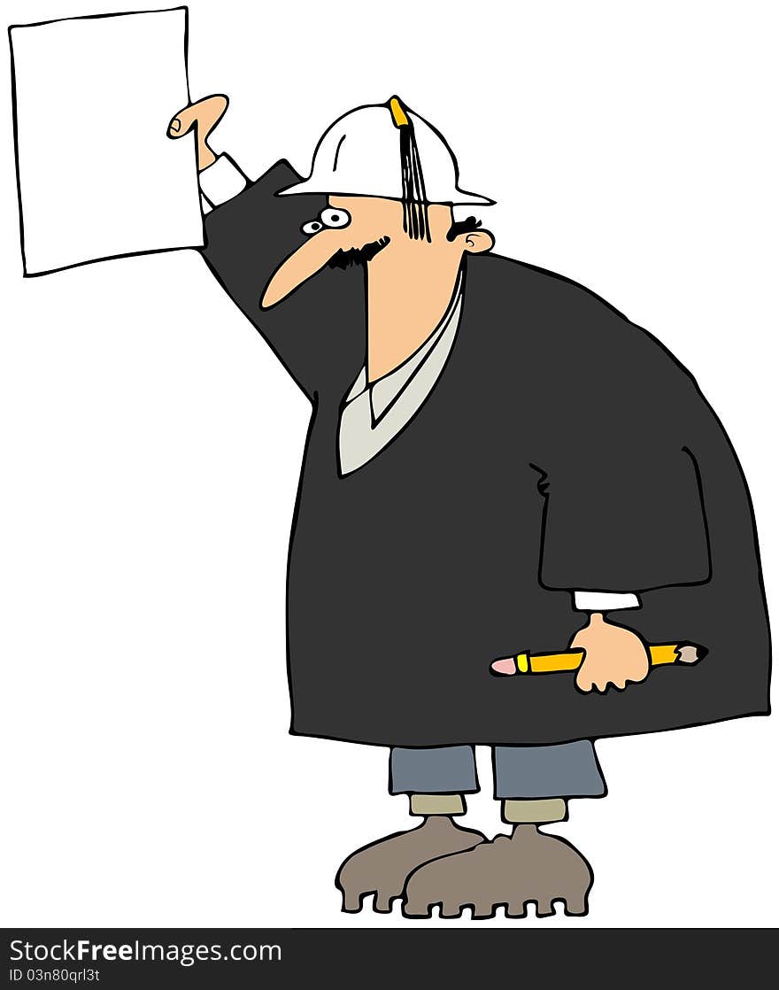 This illustration depicts a construction worker wearing a graduation gown and a tassel on his hard hat. This illustration depicts a construction worker wearing a graduation gown and a tassel on his hard hat.