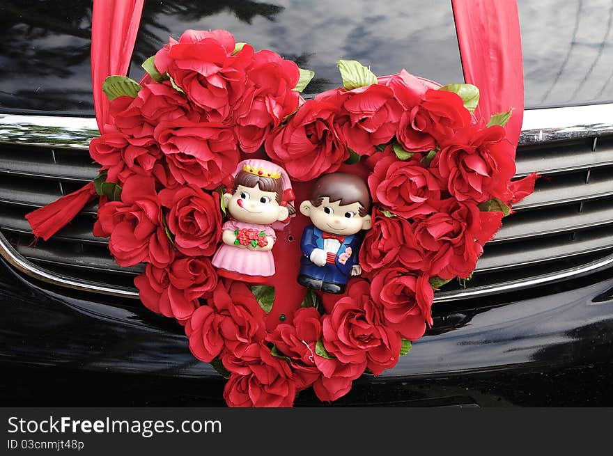 Wedding car with wedding doll