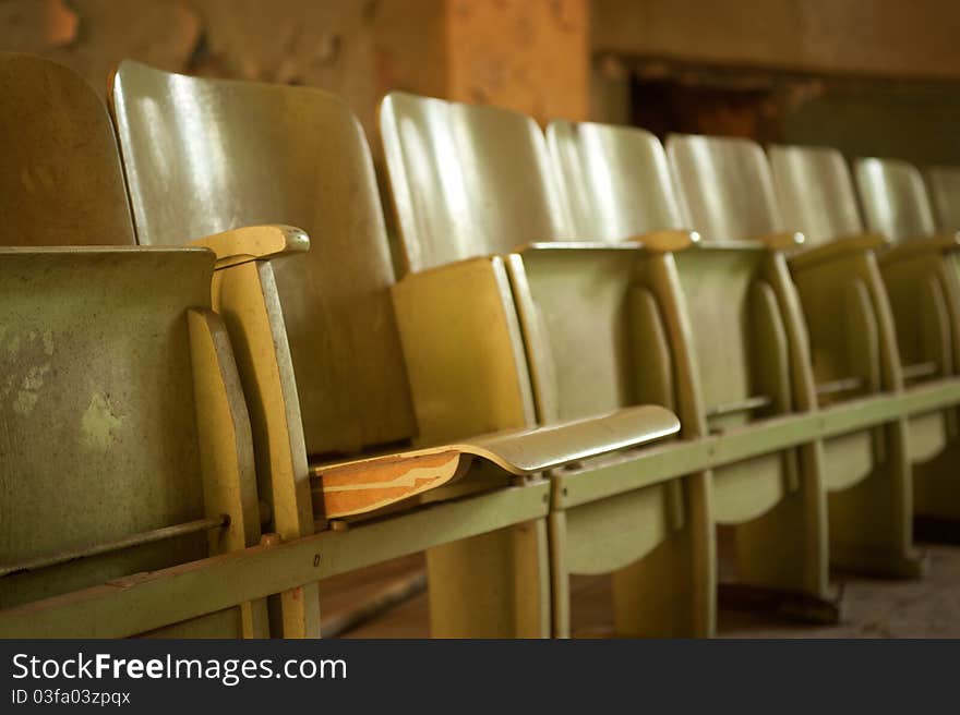 Old wooden cinema seats