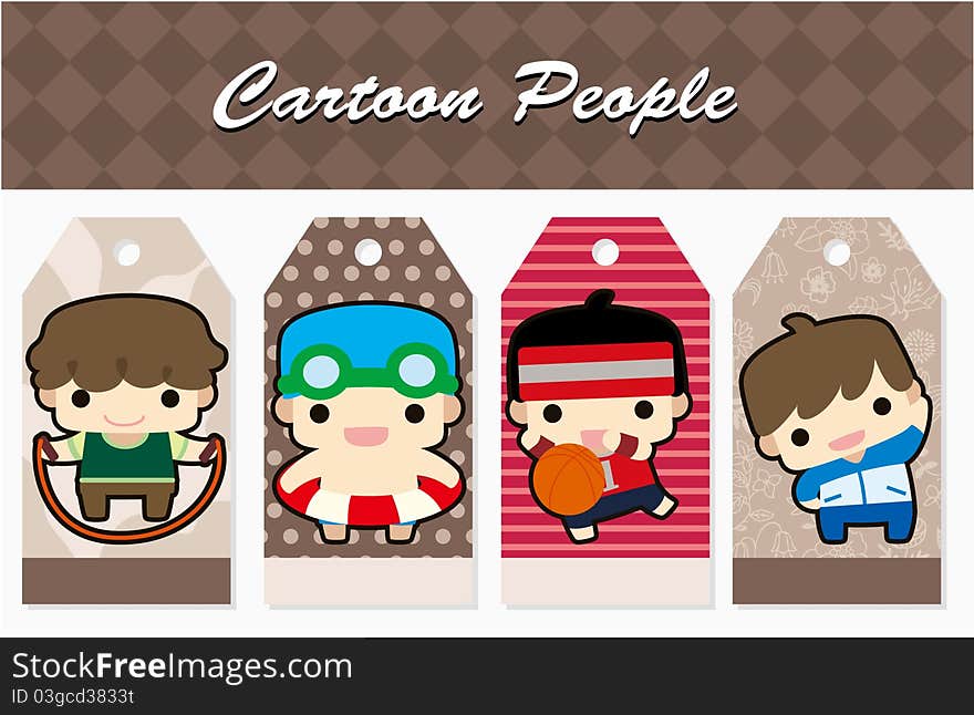 Cartoon sport people card,vector drawing