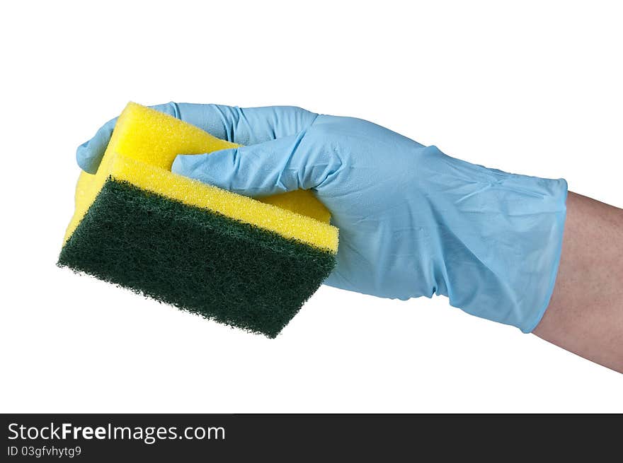 I flow with glove holding scouring pad. I flow with glove holding scouring pad