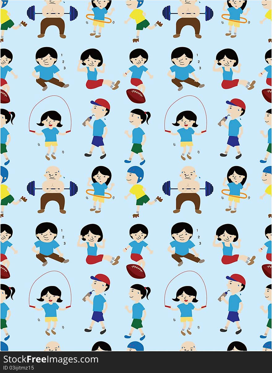 Cartoon sport people seamless pattern, drawing