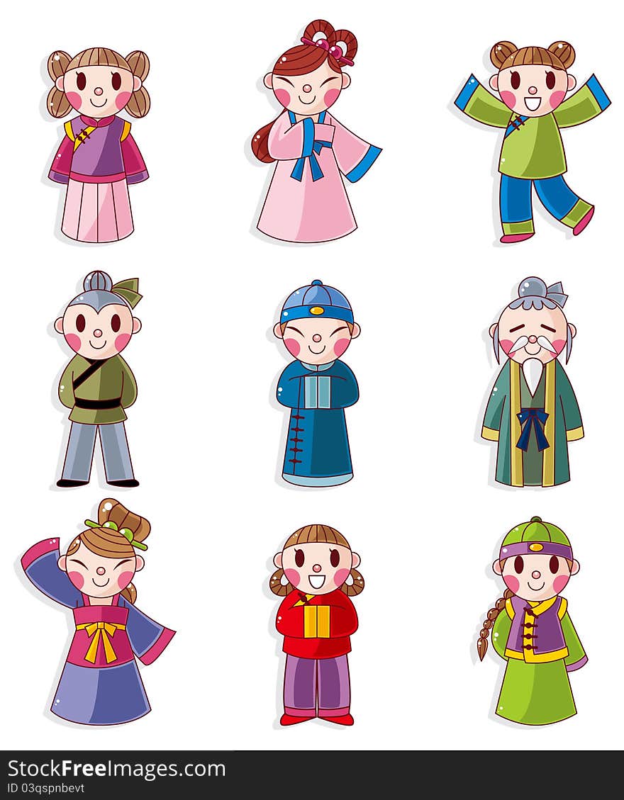 Cartoon Chinese people icon set,vector,illustration