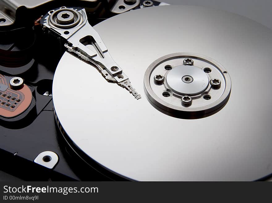 An exposed platter from a hard disk (disc) drive. An exposed platter from a hard disk (disc) drive.