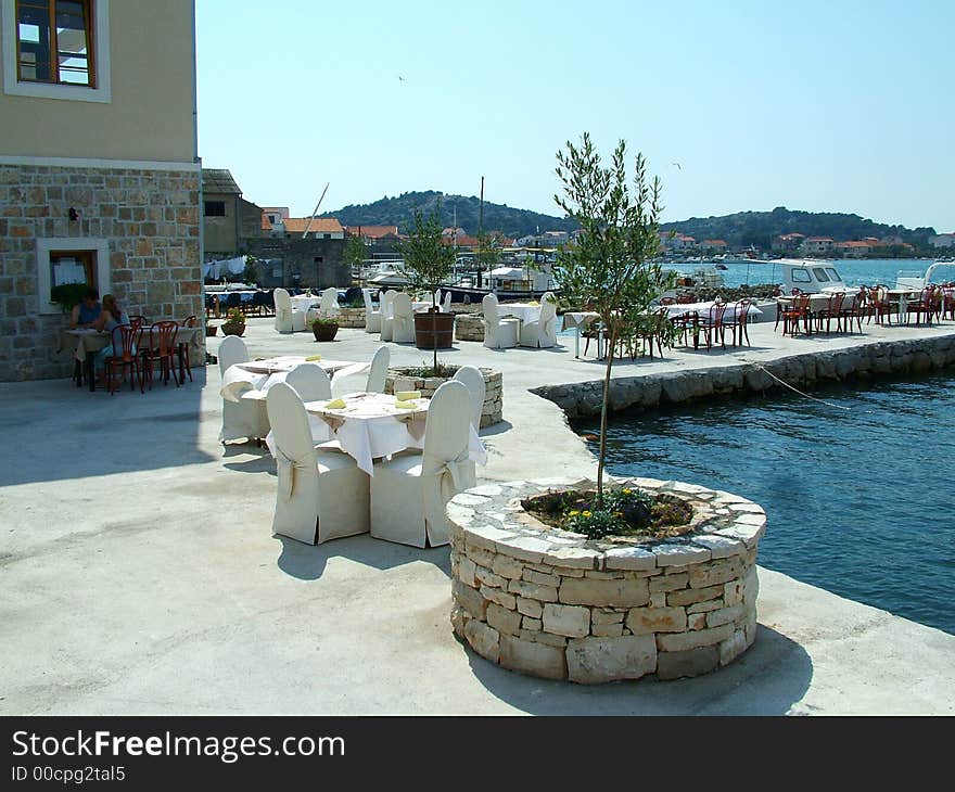 Harbour, restaurant, port, haven, quay, sea, ocean, croatia, travel, garden restaurant, open-air. Harbour, restaurant, port, haven, quay, sea, ocean, croatia, travel, garden restaurant, open-air