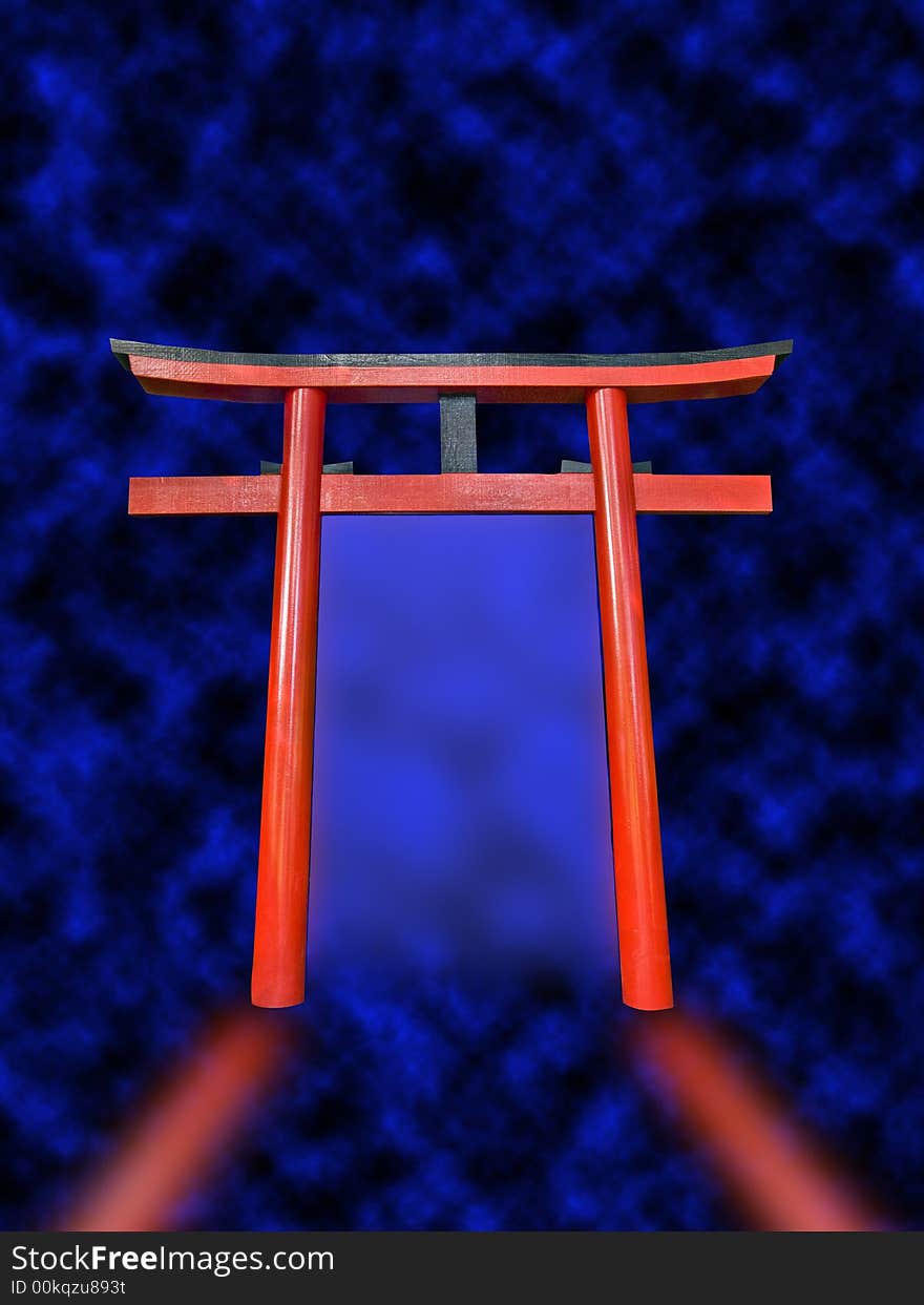 Oriental spiritual concept of Japanese gates indicating the path. Oriental spiritual concept of Japanese gates indicating the path