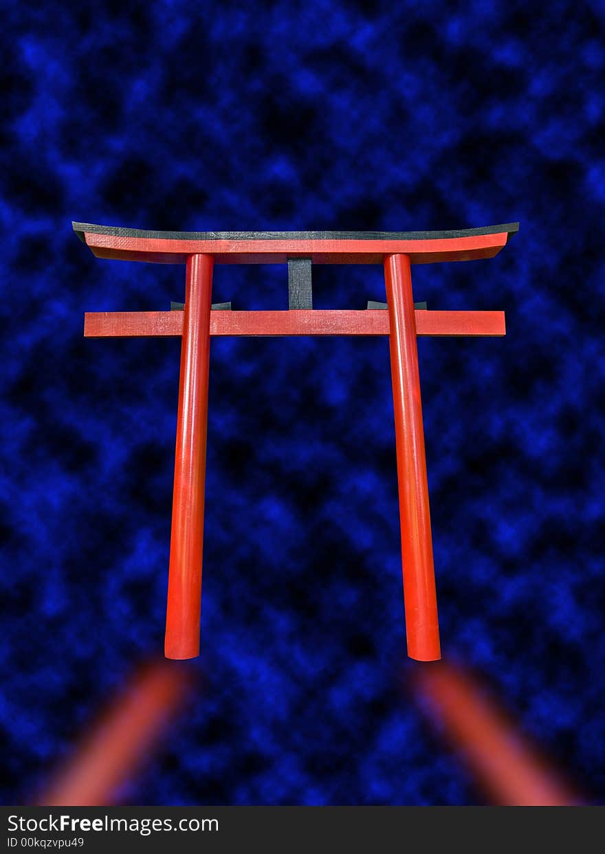 Oriental spiritual concept of Japanese gates indicating the path. Oriental spiritual concept of Japanese gates indicating the path