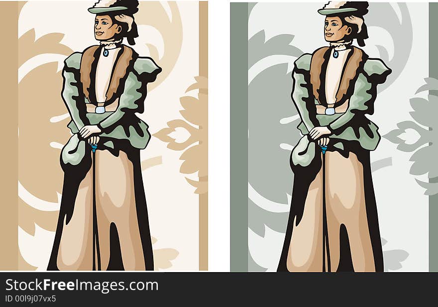 Vector background with a pretty western lady. Vector background with a pretty western lady.