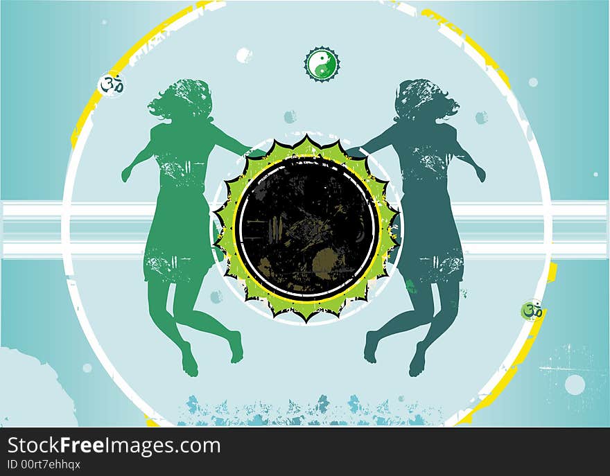 Vector grunge background with spiritual symbols