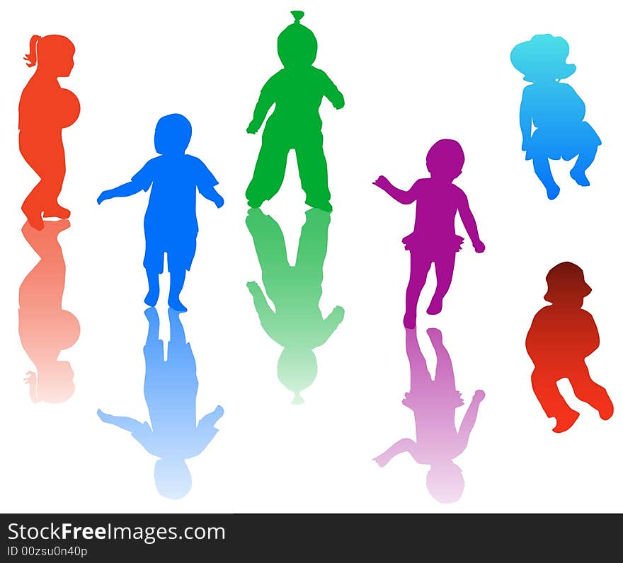 Illustration of kids silhouettes and shadow