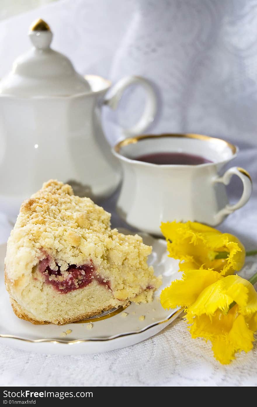 Breakfast with cake and tea